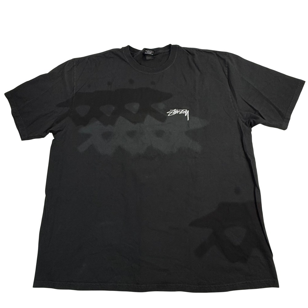 Stussy Mens Black Graphic Logo T-Shirt XXL Short Sleeve Streetwear Tonal Shadow